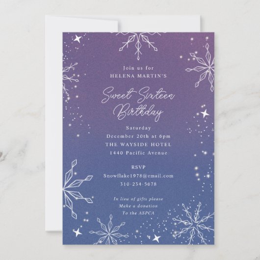 Paarse Ombre Snowflake Birthday Kaart (Voorkant)