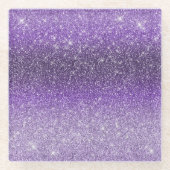 Paarse Ombre Sparkle Glitter Glazen Onderzetter (Voorkant)