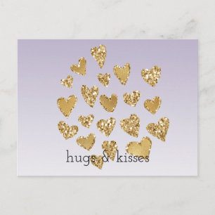 Paarse Ombre Sparkle Gold Glitter Hearts Briefkaart
