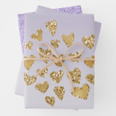 Paarse Ombre Sparkle Gold Glitter Hearts Inpakpapier Vel (In situ)