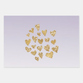 Paarse Ombre Sparkle Gold Glitter Hearts Inpakpapier Vel