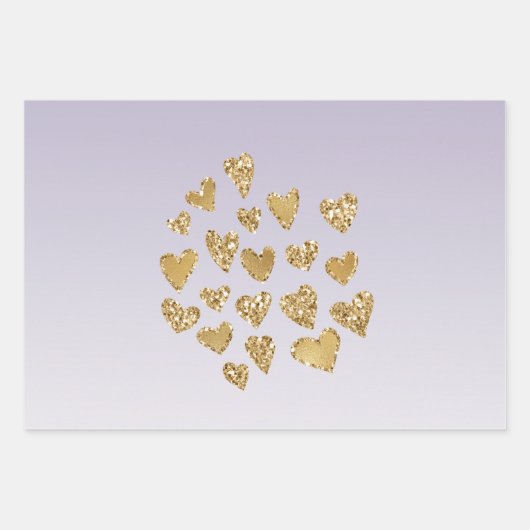Paarse Ombre Sparkle Gold Glitter Hearts Inpakpapier Vel (Voorkant)
