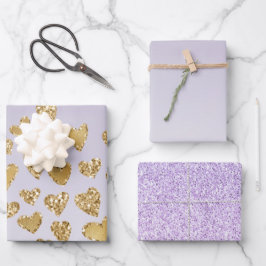 Paarse Ombre Sparkle Gold Glitter Hearts Inpakpapier Vel