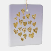 Paarse Ombre Sparkle Gold Glitter Hearts Keramisch Ornament (Rechts)