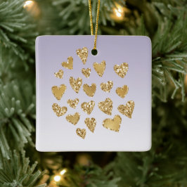 Paarse Ombre Sparkle Gold Glitter Hearts Keramisch Ornament