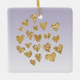 Paarse Ombre Sparkle Gold Glitter Hearts Keramisch Ornament