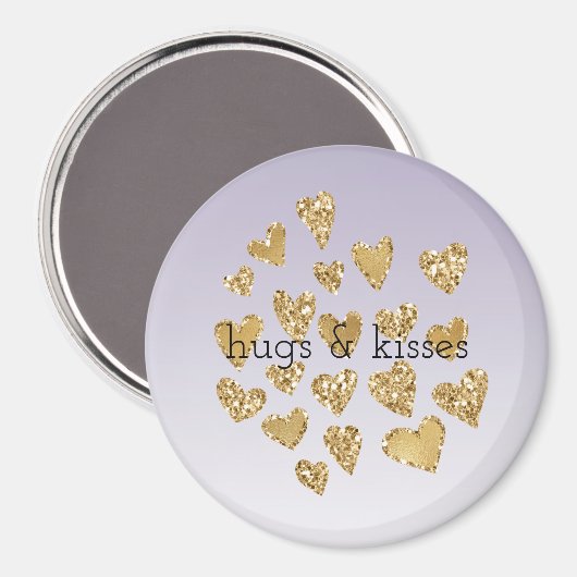 Paarse Ombre Sparkle Gold Glitter Hearts Magneet (Voorkant / Achterkant)