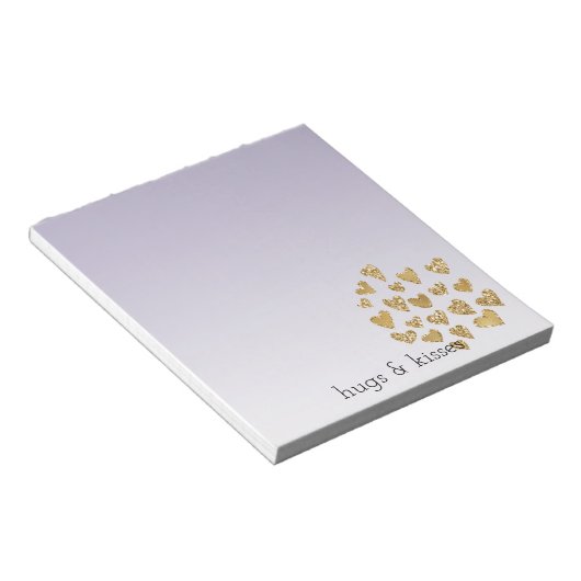 Paarse Ombre Sparkle Gold Glitter Hearts Notitieblok (Schuin)