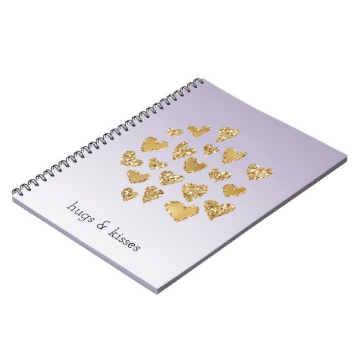 Paarse Ombre Sparkle Gold Glitter Hearts Notitieboek (Linkerzijde)