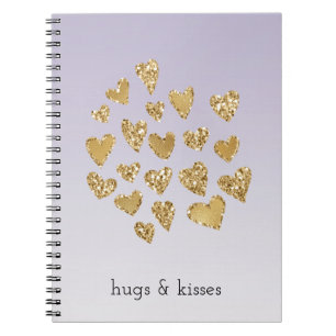Paarse Ombre Sparkle Gold Glitter Hearts Notitieboek