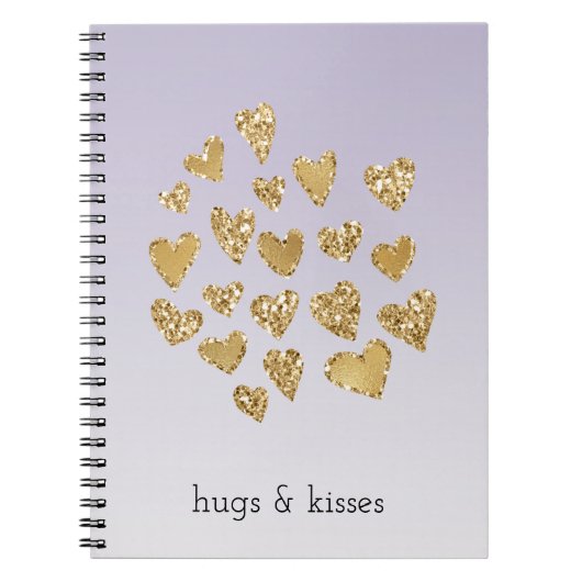 Paarse Ombre Sparkle Gold Glitter Hearts Notitieboek (Voorkant)