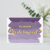 Paarse ombre waterverf Wil je mijn bruidsmeisje zi Kaart (Staand voorkant)