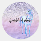 Paarse ombre wimpers glitter eenhoorn ronde sticker (Voorkant)