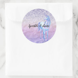 Paarse ombre wimpers glitter eenhoorn ronde sticker
