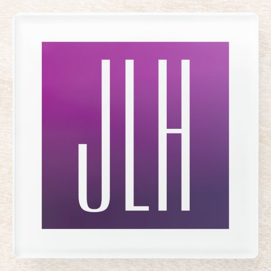 Paarse Ombre & Witte Initialen of andere Tekst Glazen Onderzetter (Voorkant)