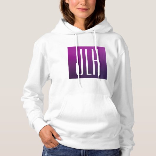 Paarse Ombre & Witte Initialen of andere Tekst Hoodie (Voorkant)
