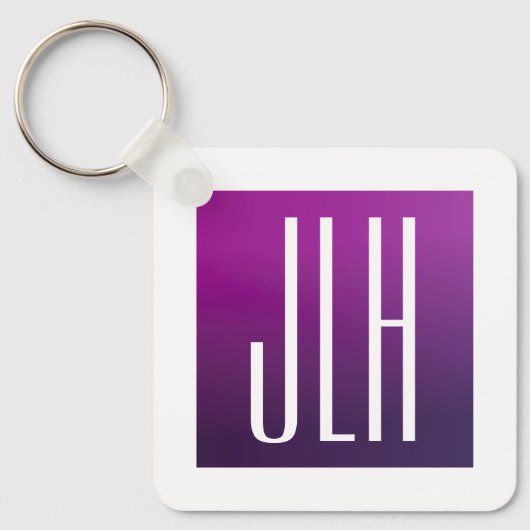 Paarse Ombre & Witte Initialen of andere Tekst Sleutelhanger (Voorkant)