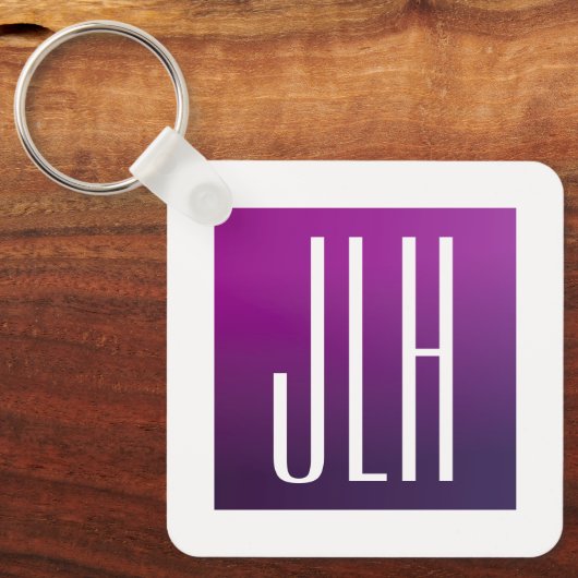 Paarse Ombre & Witte Initialen of andere Tekst Sleutelhanger (Voorkant)
