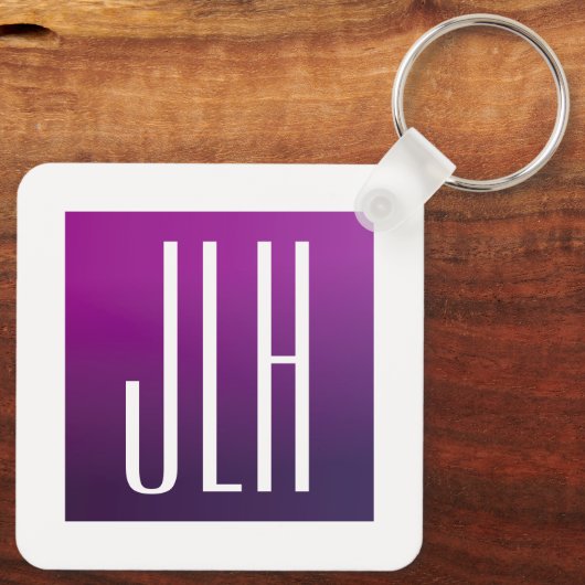 Paarse Ombre & Witte Initialen of andere Tekst Sleutelhanger (Achterkant)