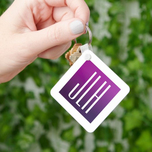 Paarse Ombre & Witte Initialen of andere Tekst Sleutelhanger (Hand)