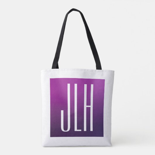 Paarse Ombre & Witte Initialen of andere Tekst Tote Bag (Achterkant)