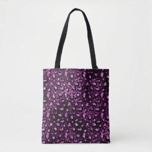 Paarse Ombre & Zwarte Glam Glitter Luipaard Vlekke Tote Bag