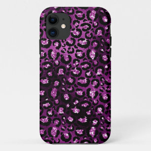 Paarse Ombre & Zwarte Glam Glitter Luipaardvlekken Case-Mate iPhone Case
