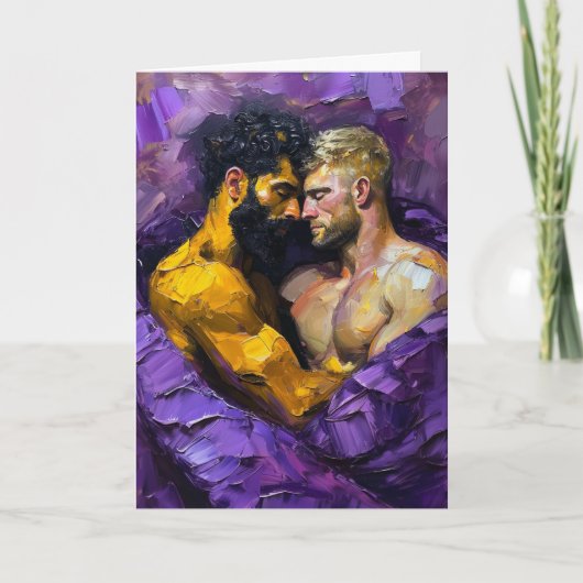 Paarse Omhelzing: Expressionistisch Olieportret Kaart (Voorkant)