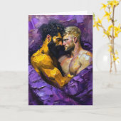 Paarse Omhelzing: Expressionistisch Olieportret Kaart (Gele Bloem)