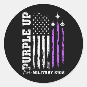 Paarse omhoog voor militaire kind vlag militaire k ronde sticker