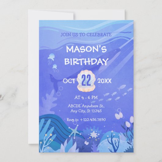 Paarse onder het zee Creatures Birthday Kaart (Voorkant)