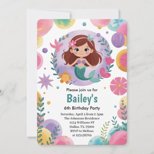 Paarse onder het Zee zeemeermin 6e verjaardagsfees Kaart (Voorkant)