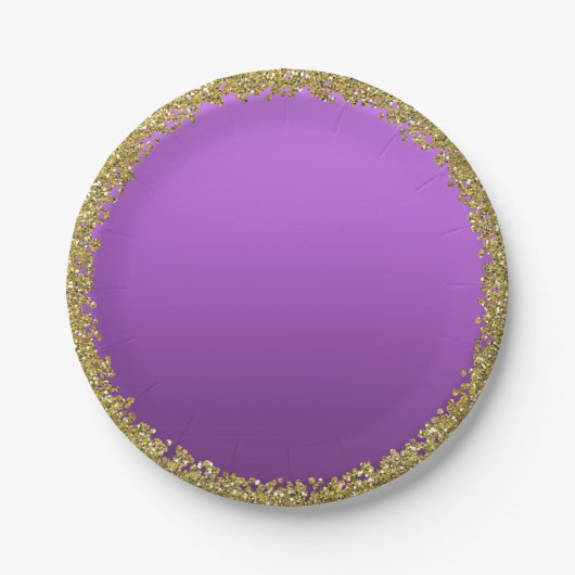 Paarse ondergedompelde gouden glitter glam sparkle papieren bordje (Voorkant)