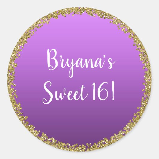 Paarse ondergedompelde gouden glitter glam sparkle ronde sticker (Voorkant)