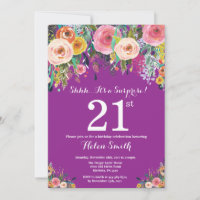 Paarse onderneming Floral 21e uitnodiging