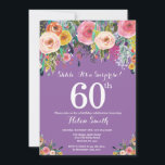 Paarse onderneming Floral 60th Birthday Uitnodigin Kaart<br><div class="desc">Paarse Floral Surprise 60th Birthday Invitation for Women. Waterverf bloem. Paarse Lila Lavender Violet Background Roze, geel, Oranje, Paars ventilator. Volwassen verjaardag. 13e 15e 16e 18e 21e 30e 40e 50e 60e 70e 90e 100e, Alle leeftijden. Voor verdere aanpassing, te klikken gelieve de knoop "van de Aanpassing het"en ons ontwerphulpmiddel te...</div>