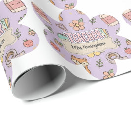 Paarse Onderwijs School Benodigdheden Patroon  Cadeaupapier