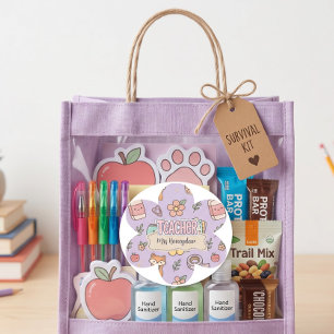 Paarse Onderwijs School Benodigdheden Patroon  Ronde Sticker