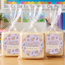 Paarse Onderwijs School Benodigdheden Patroon  Ronde Sticker