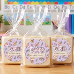Paarse Onderwijs School Benodigdheden Patroon  Ronde Sticker