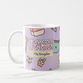Paarse Onderwijs Schoolbenodigdheden Patroon  Koffiemok