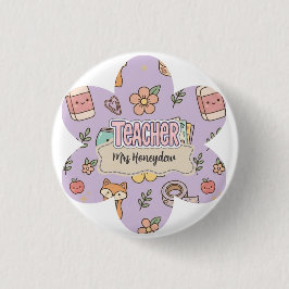 Paarse Onderwijs Schoolbenodigdheden Patroon  Ronde Button 3,2 Cm