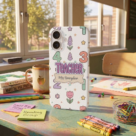 Paarse Onderwijzer School Nummers Patroon  iPhone 16 Hoesje
