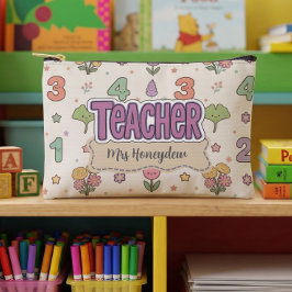 Paarse Onderwijzer School Nummers Patroon  Etui