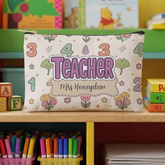Paarse Onderwijzer School Nummers Patroon  Etui