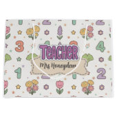 Paarse Onderwijzer School Nummers Patroon  Groot Cadeauzakje (Voorkant)