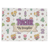 Paarse Onderwijzer School Nummers Patroon  Groot Cadeauzakje (Achterkant)