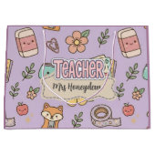 Paarse Onderwijzer School Nummers Patroon Groot Cadeauzakje (Voorkant)