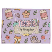 Paarse Onderwijzer School Nummers Patroon Groot Cadeauzakje (Achterkant)
