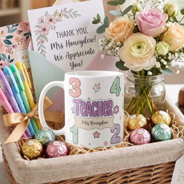 Paarse Onderwijzer School Nummers Patroon  Koffiemok